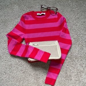 🩷Zara❤️Juniors Pink & Red Striped Short Top
